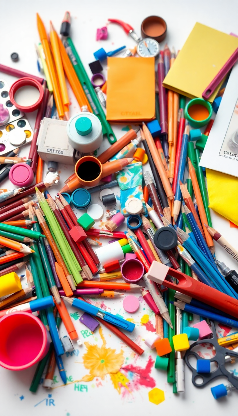 Art Supplies Scattered Creative Mess Photorealistic Wallpaper