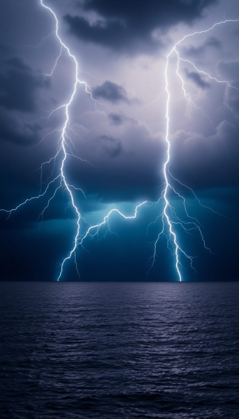 Lightning Storm Over Dark Ocean Photorealistic Wallpaper