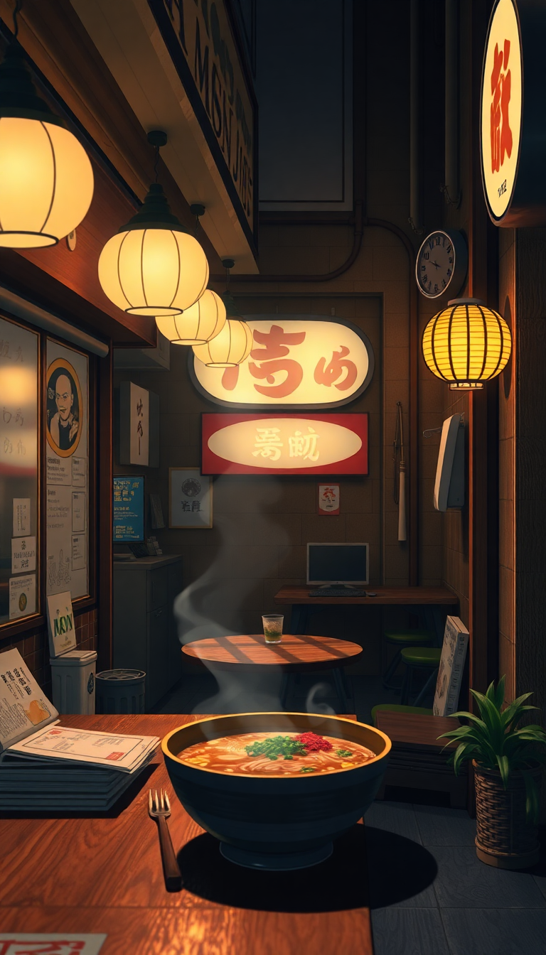 Cozy Ramen Shop At Night Anime Wallpaper