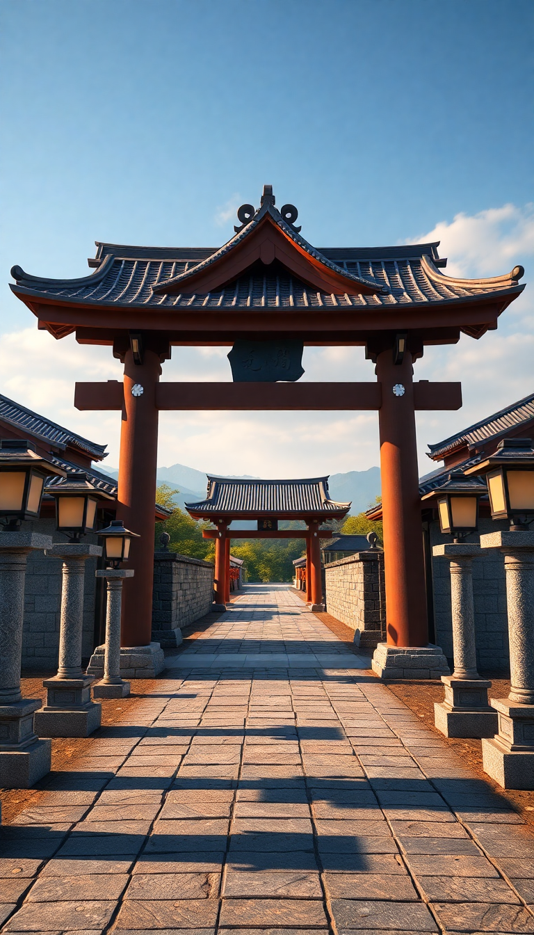 Japanese Temple Gate Torii Path Photorealistic Wallpaper