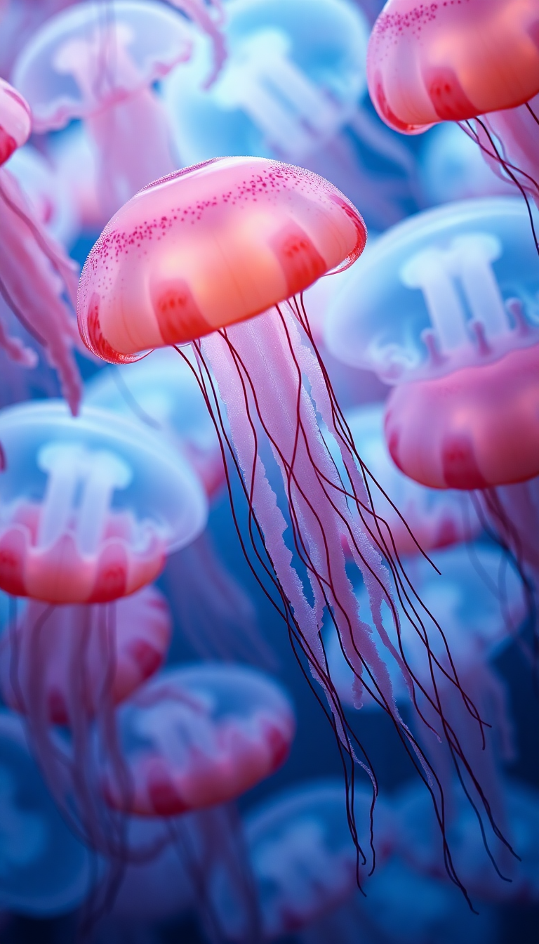 School Of Jellyfish Pulsing Glowing Photorealistic Wallpaper