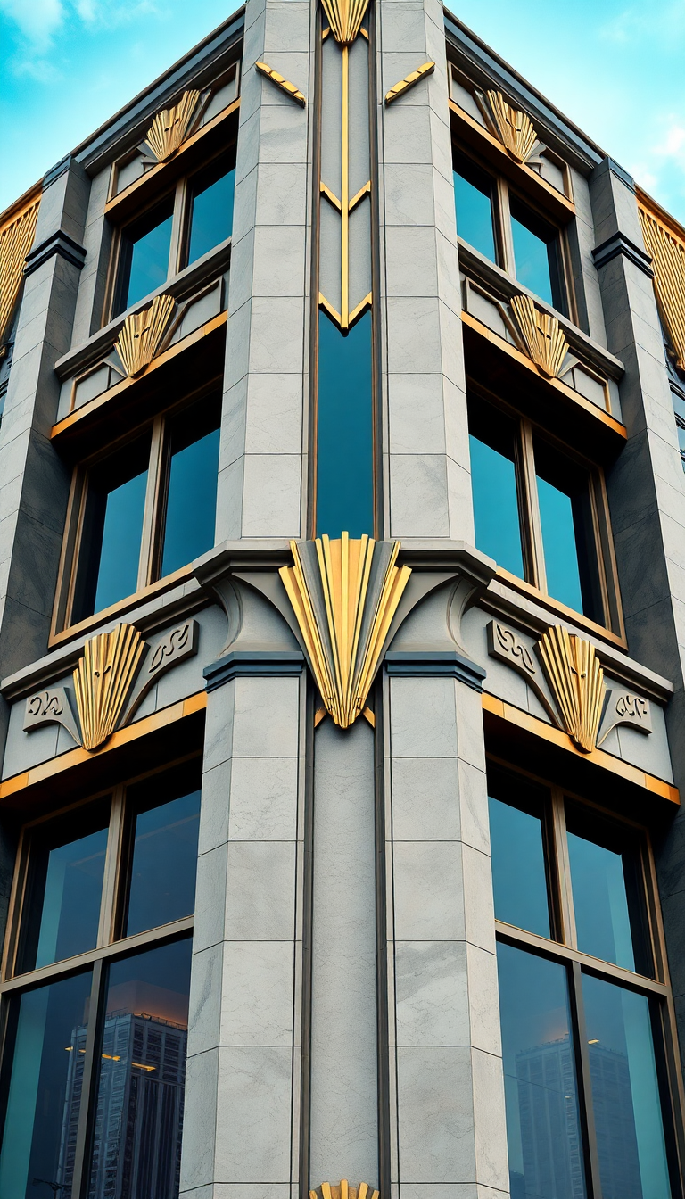 Art Deco Building Facade Geometric Photorealistic Wallpaper