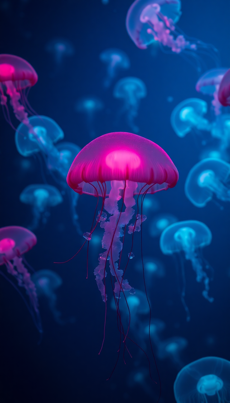 Jellyfish Swarm Deep Ocean Bioluminescent Photorealistic Wallpaper