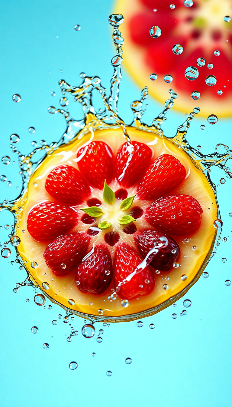 Tropical Fruit Splash Water Droplets Photorealistic Wallpaper