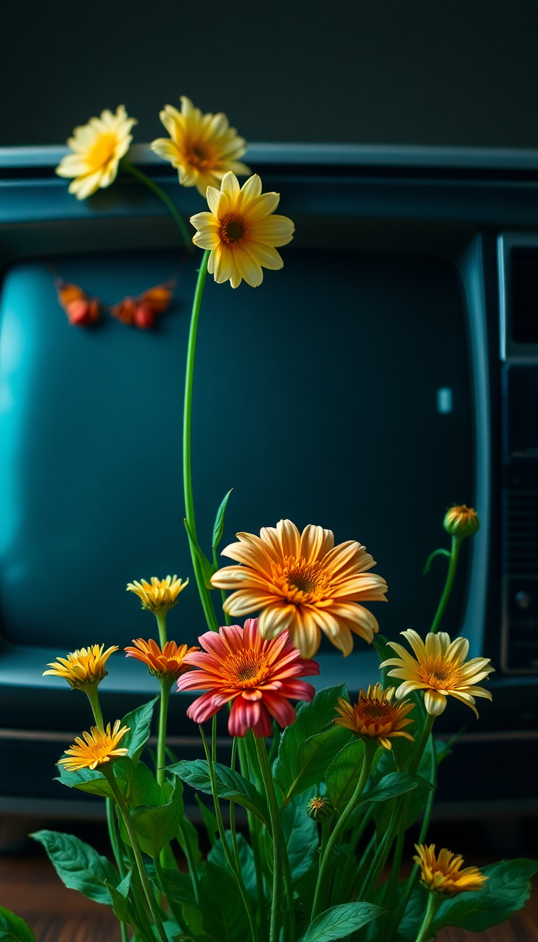 Flowers Growing From Old Television Digital art Wallpaper