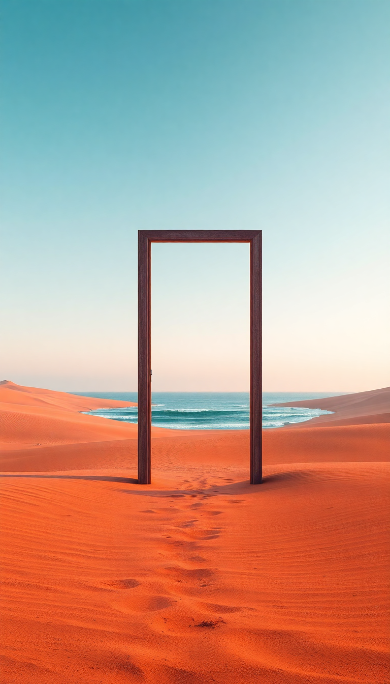 Door Standing Alone In Desert Digital art Wallpaper