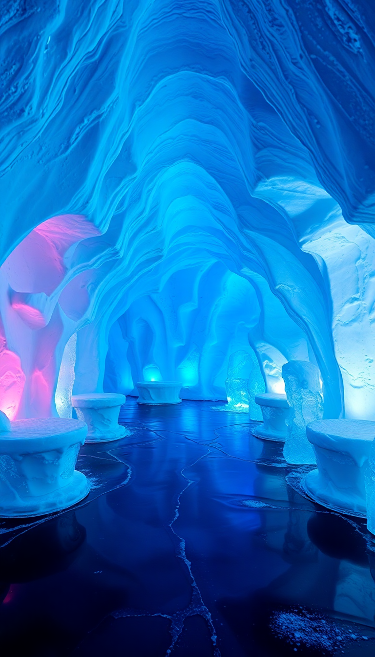 Ice Hotel Interior Frozen Sculptures Photorealistic Wallpaper