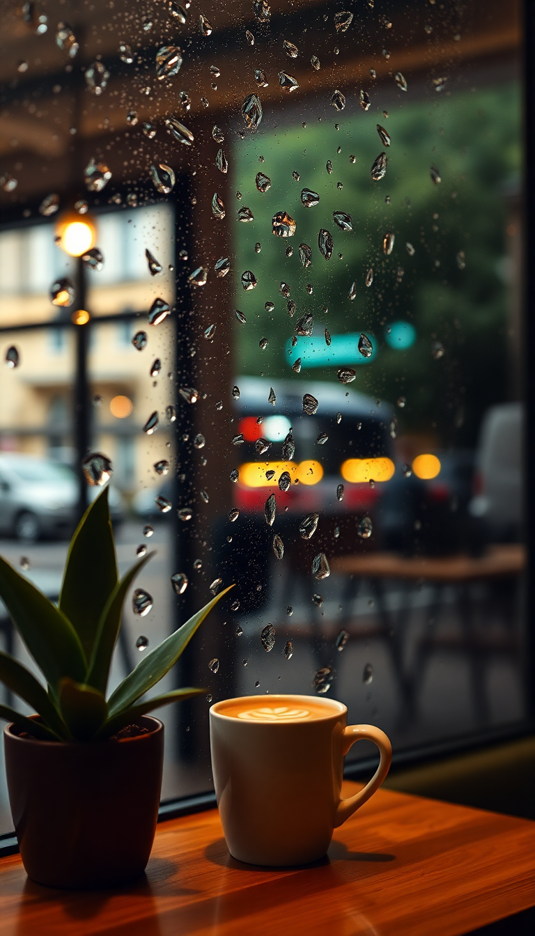 Coffee Shop Window Rain Outside Aesthetic Wallpaper