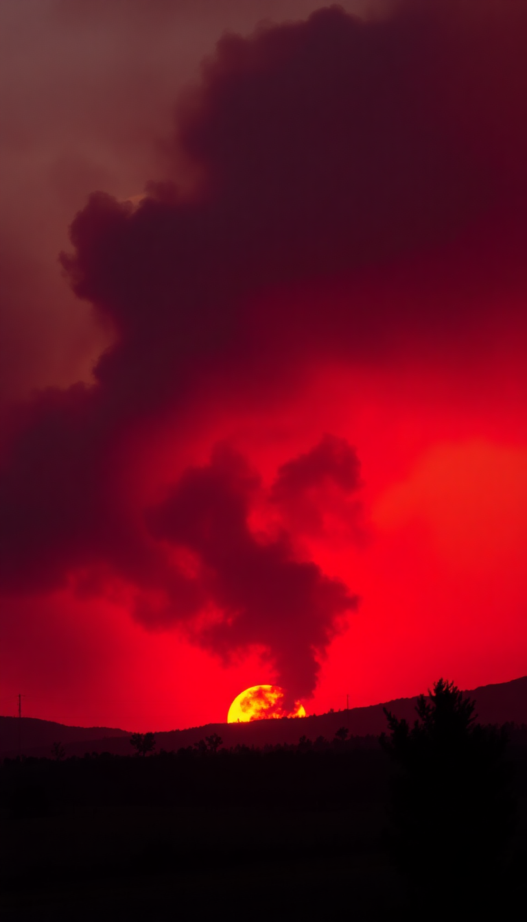 Sunset After Wildfire Smoke Creating Photorealistic Wallpaper