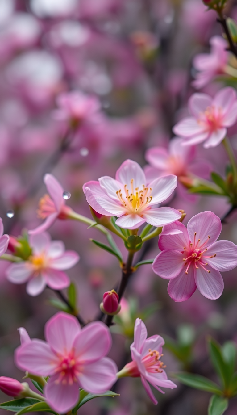 Spring Rain Flower Blooming Time Aesthetic Wallpaper
