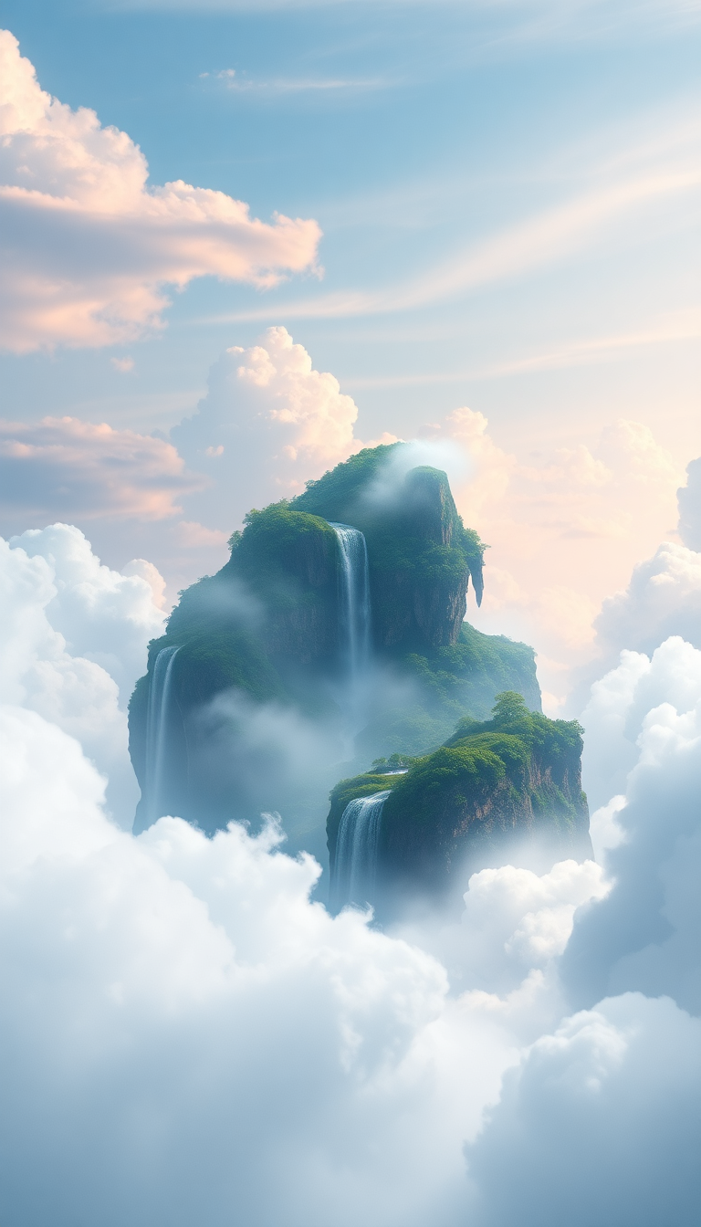 Floating Islands Waterfalls Flowing Into Digital art Wallpaper