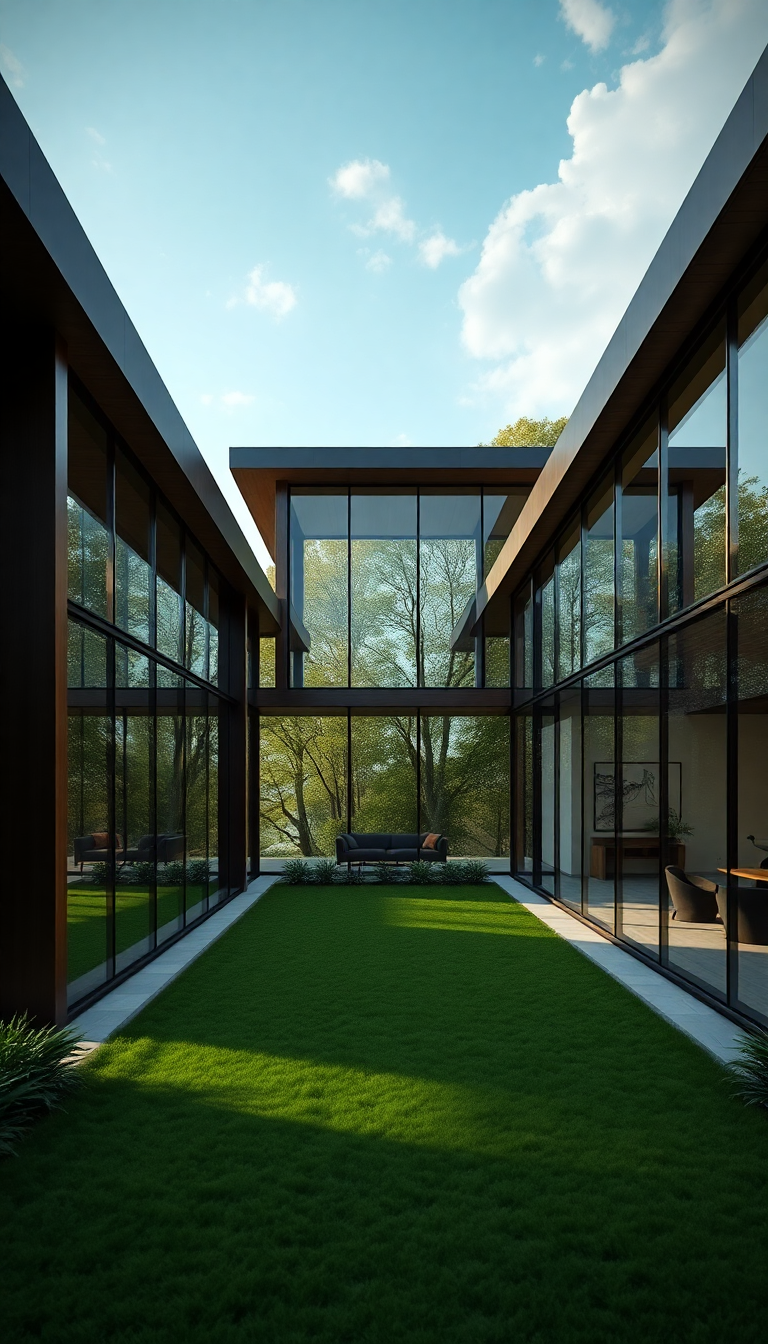 Modern Minimalist House Glass Walls Photorealistic Wallpaper