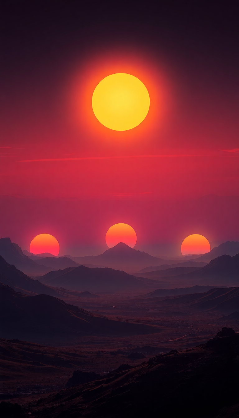 Alien Sunrise Three Suns Different Digital art Wallpaper