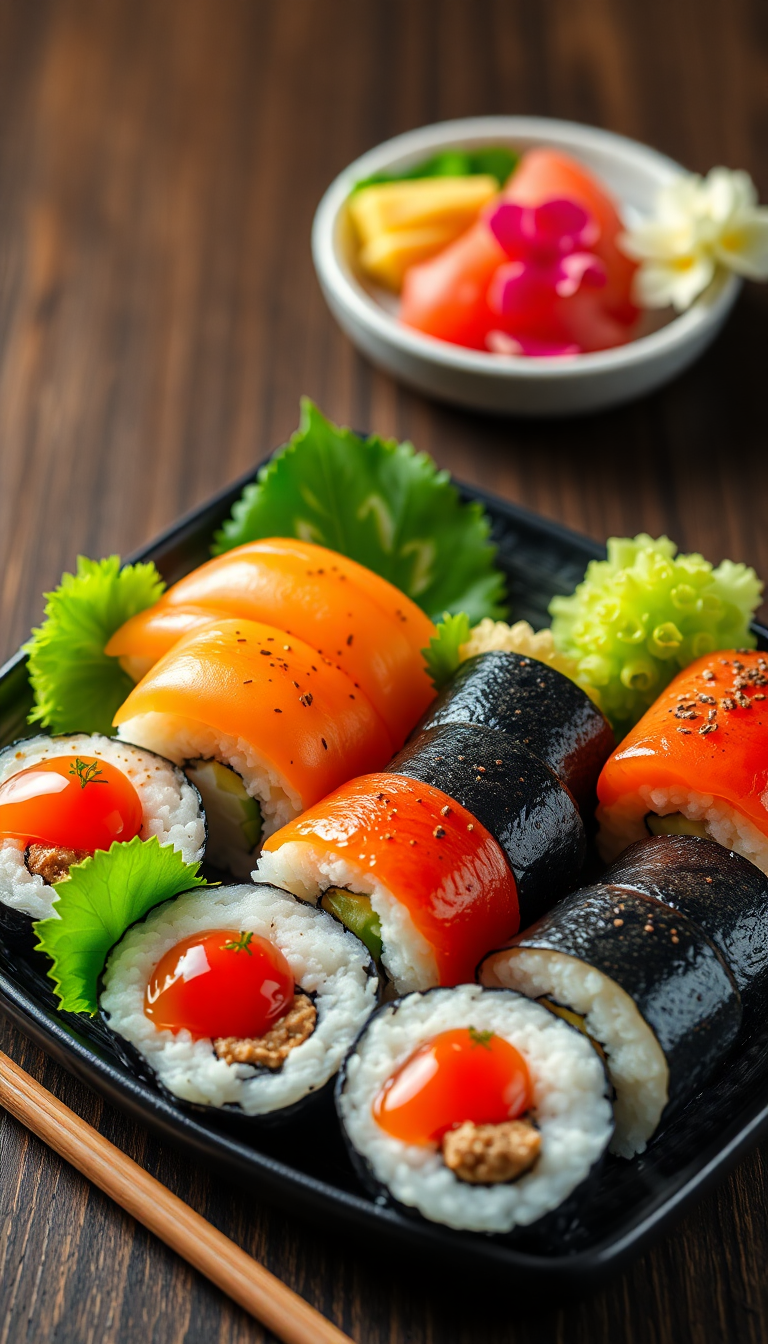 Fresh Sushi Arrangement Artistic Plating Photorealistic Wallpaper