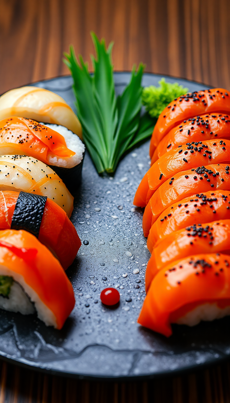 Fresh Sushi Arrangement Artistic Plating Photorealistic Wallpaper