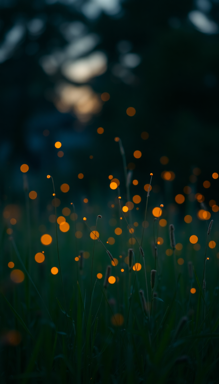 Fireflies Dancing In Summer Meadow Photorealistic Wallpaper