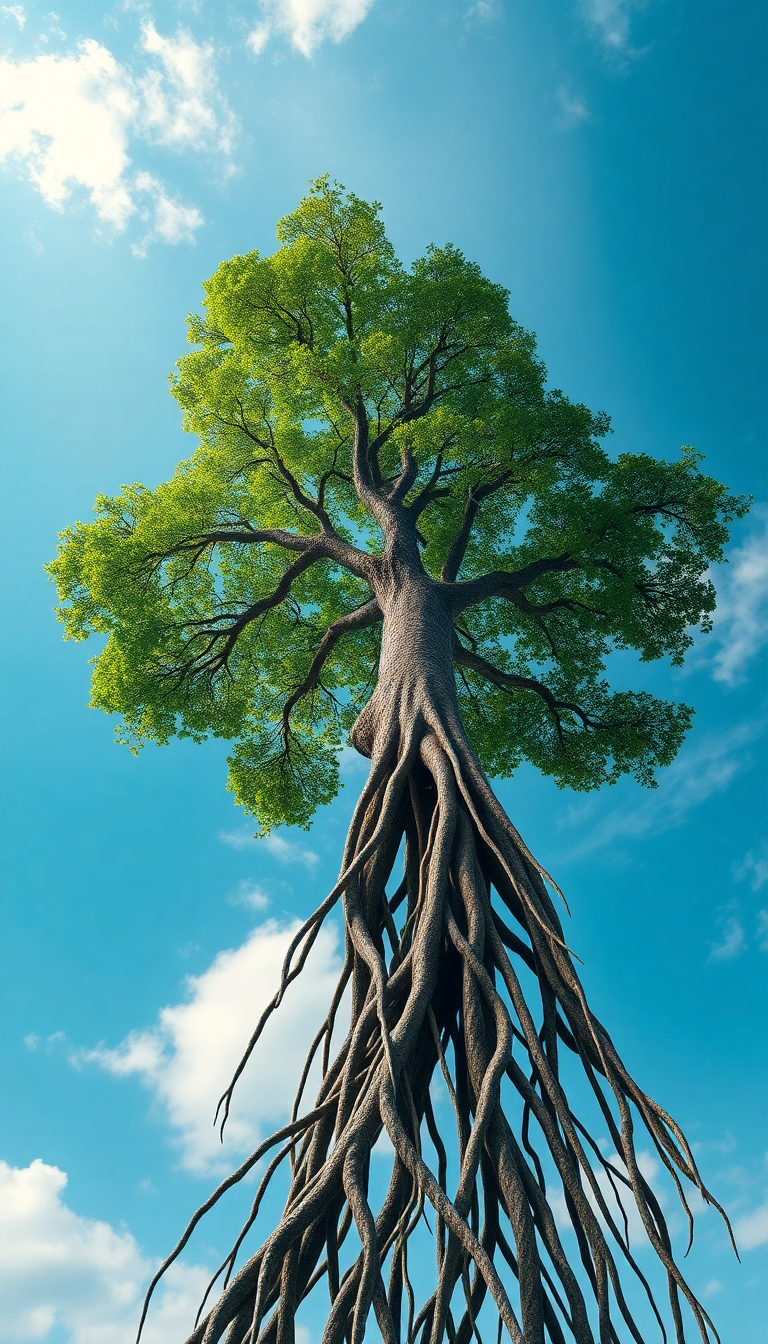 Tree Growing Upside Down Roots Digital art Wallpaper