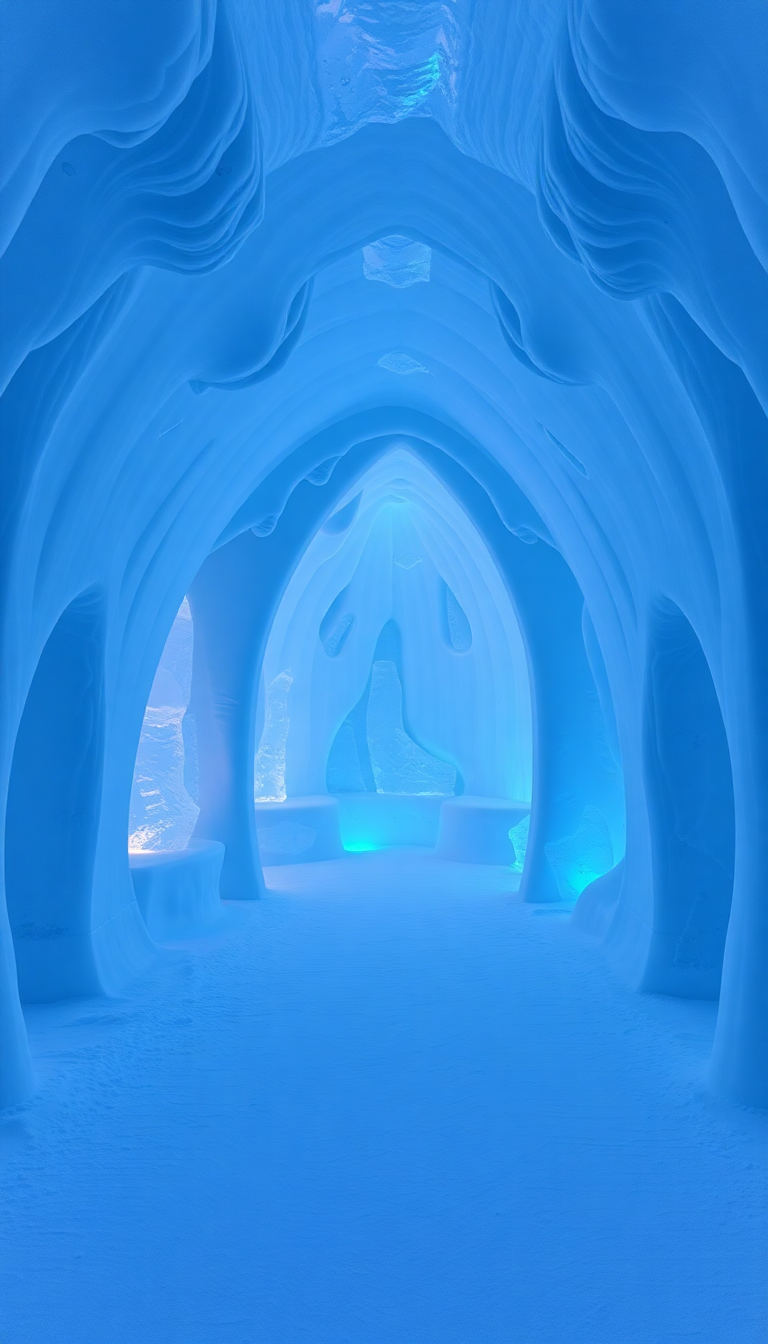 Ice Hotel Interior Frozen Sculptures Photorealistic Wallpaper