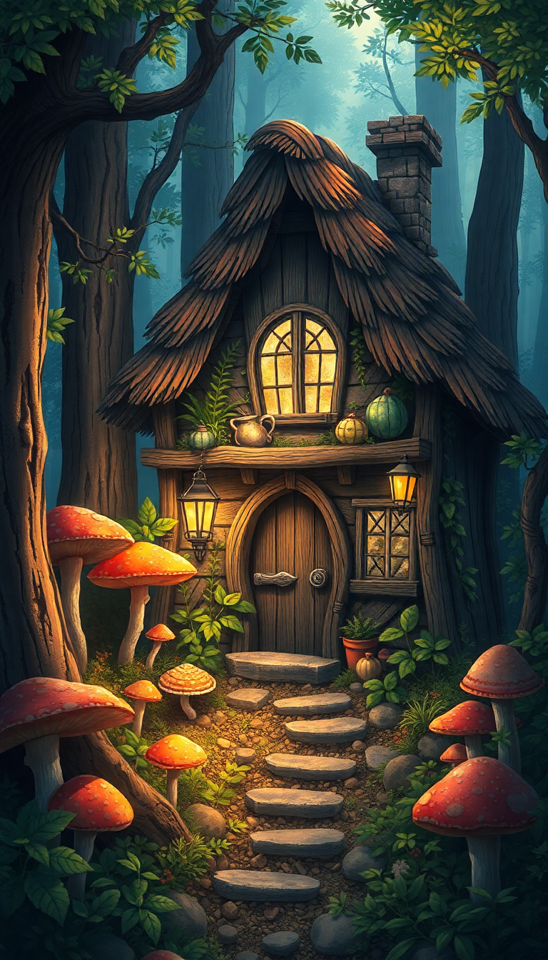 Mystic Mushrooms Forest In Cottage Anime Wallpaper