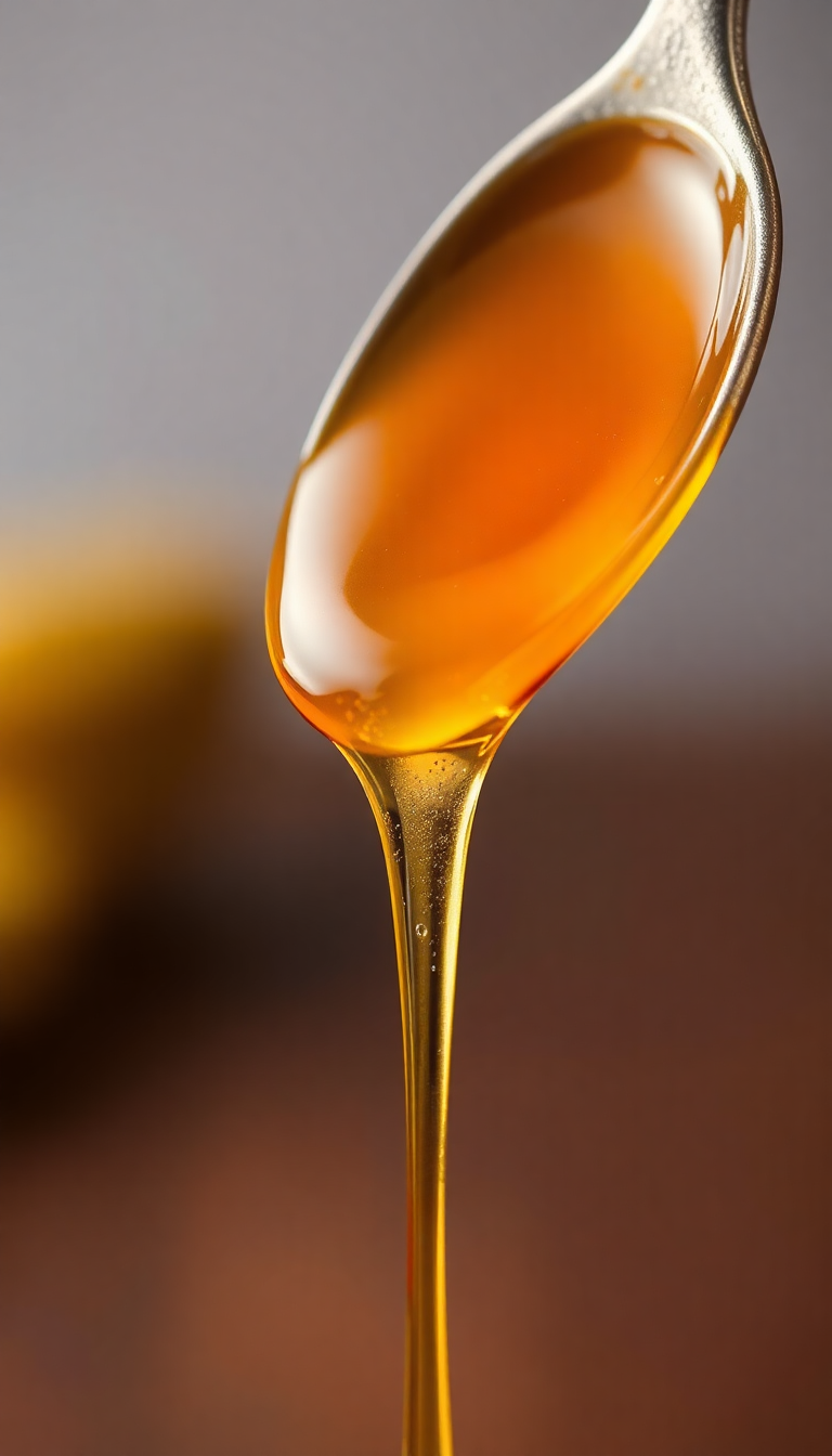 Honey Dripping From Spoon Golden Photorealistic Wallpaper