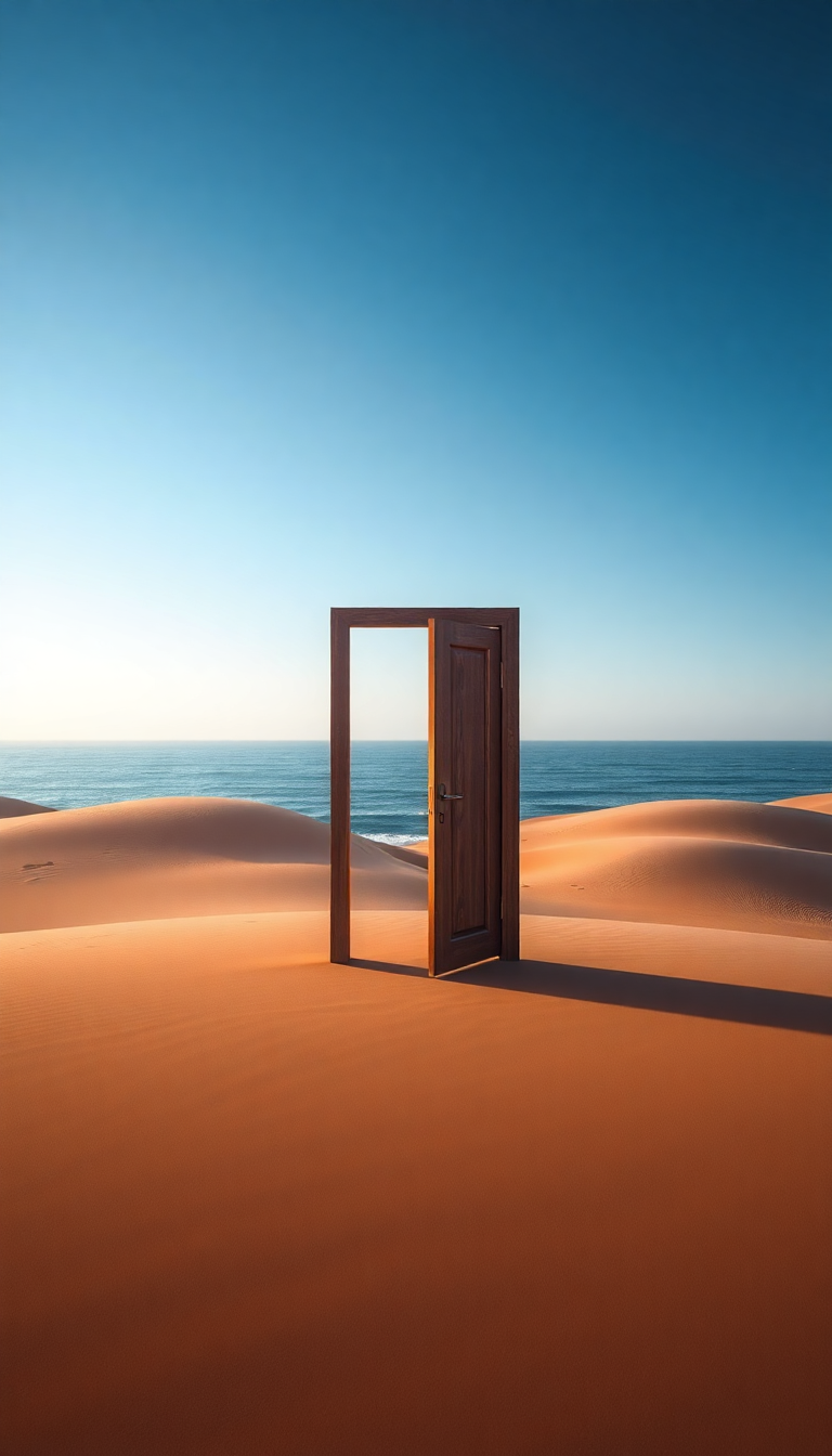 Door Standing Alone In Desert Digital art Wallpaper