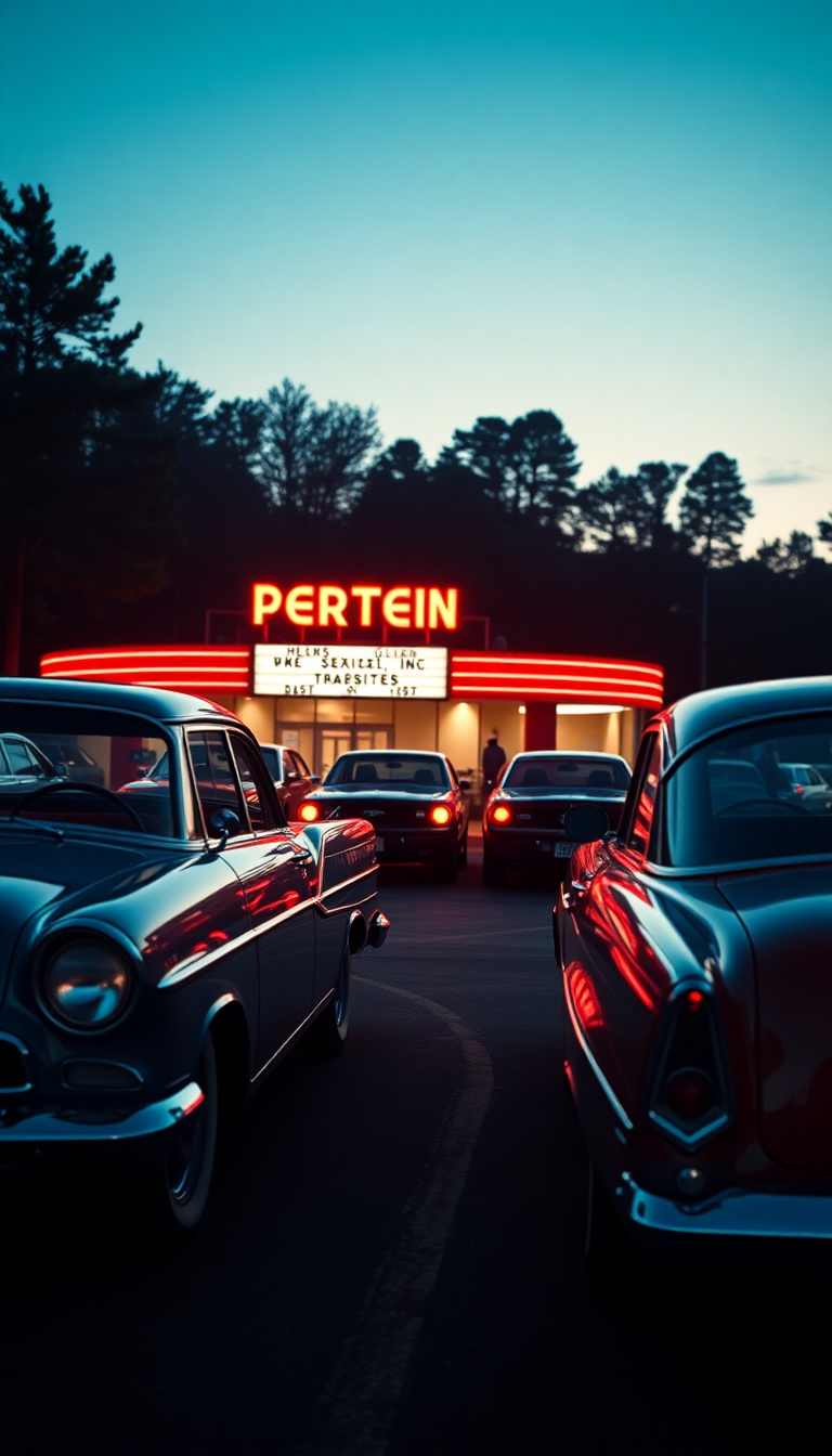 Drive-in Movie Theater Night Classic Photorealistic Wallpaper