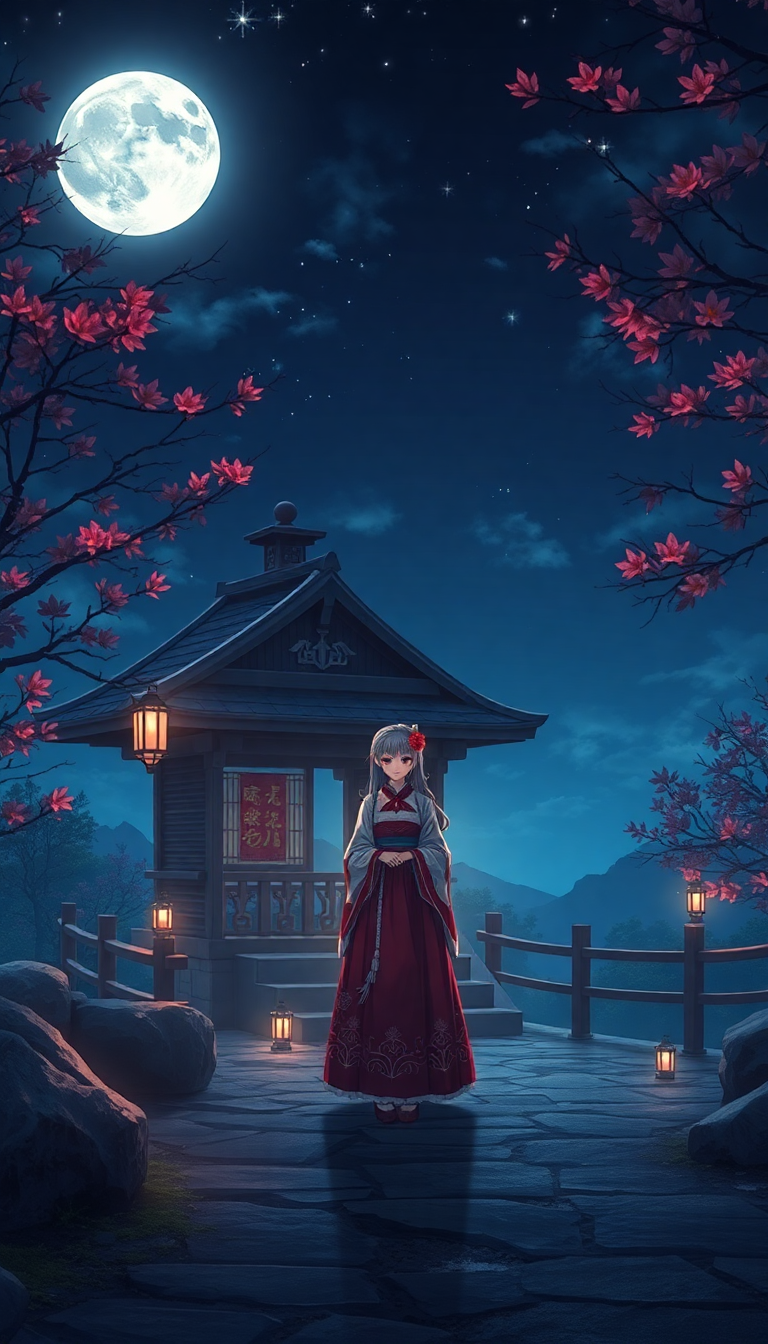 Moonlit Shrine Maiden Anime Mystical Anime Wallpaper