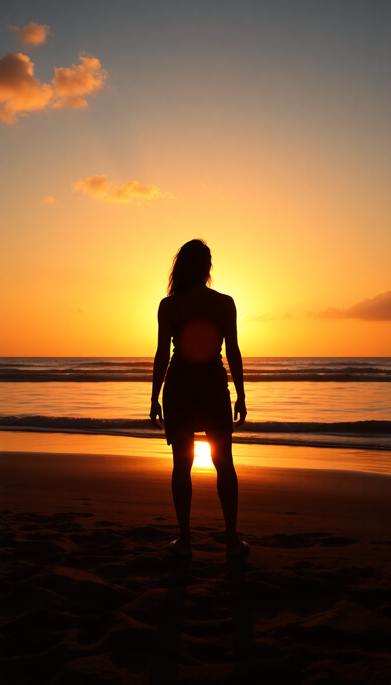 Beach Sunset Golden Hour Silhouette Photorealistic Wallpaper
