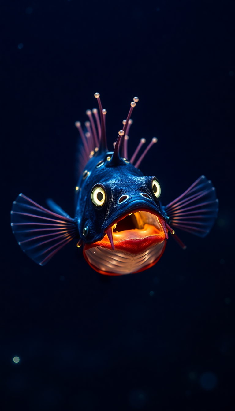 Deep Sea Anglerfish Bioluminescent Abyss Digital art Wallpaper