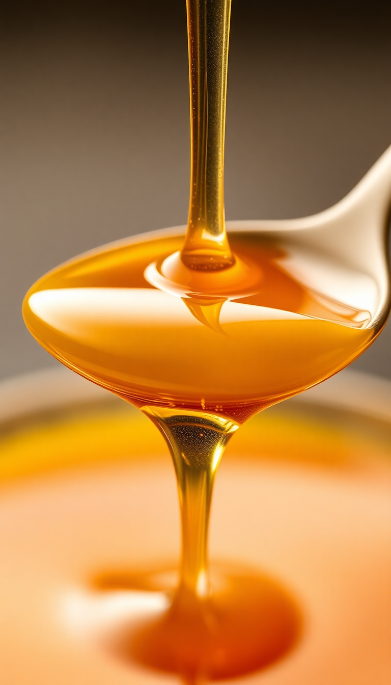 Honey Dripping From Spoon Golden Photorealistic Wallpaper