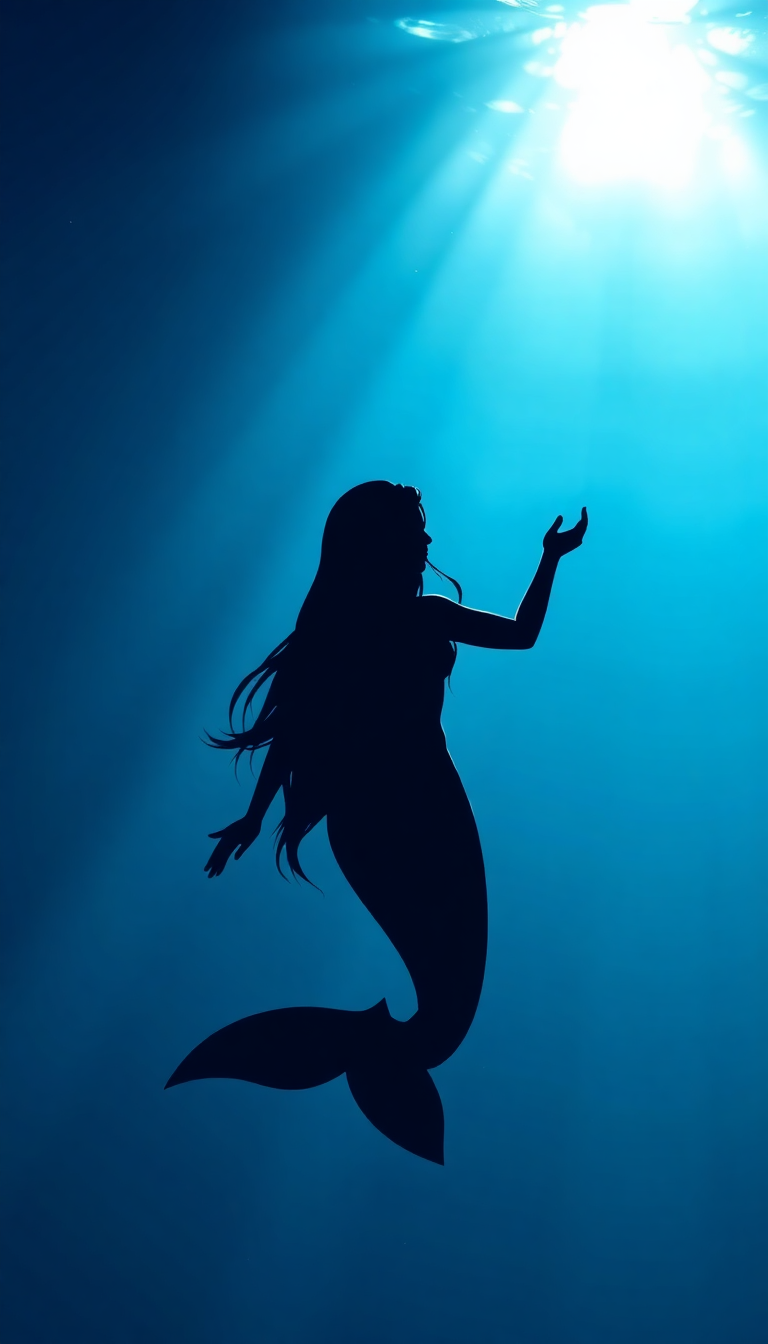 Mermaid Silhouette Swimming Toward Surface Digital art Wallpaper