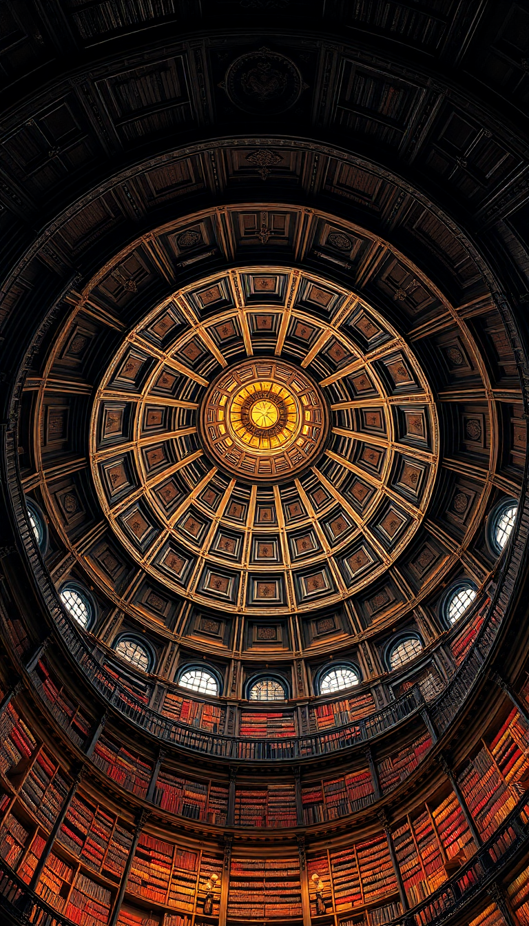 Library Spiral Dome Ceiling Old Photorealistic Wallpaper