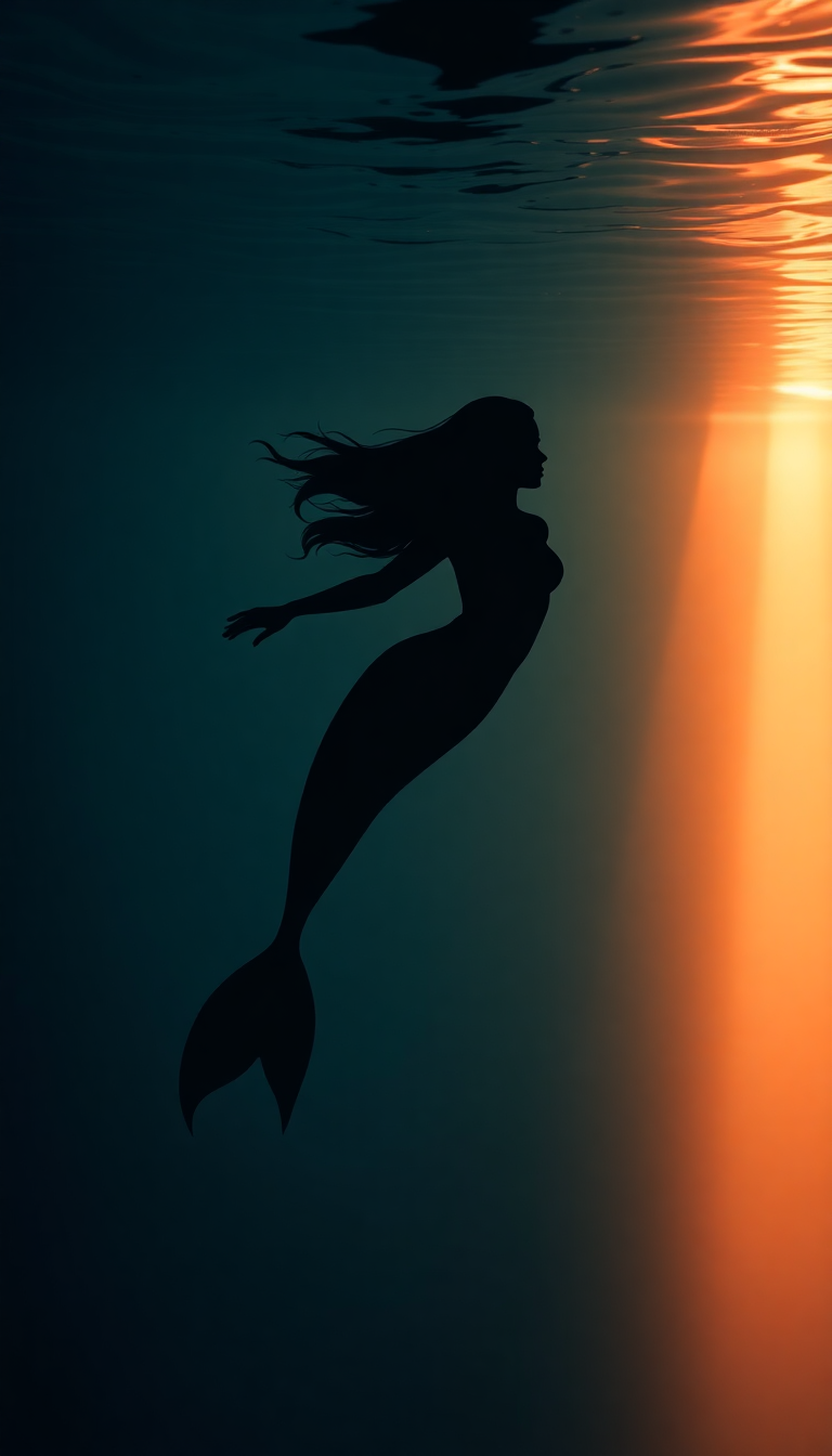 Mermaid Silhouette Swimming Toward Surface Digital art Wallpaper