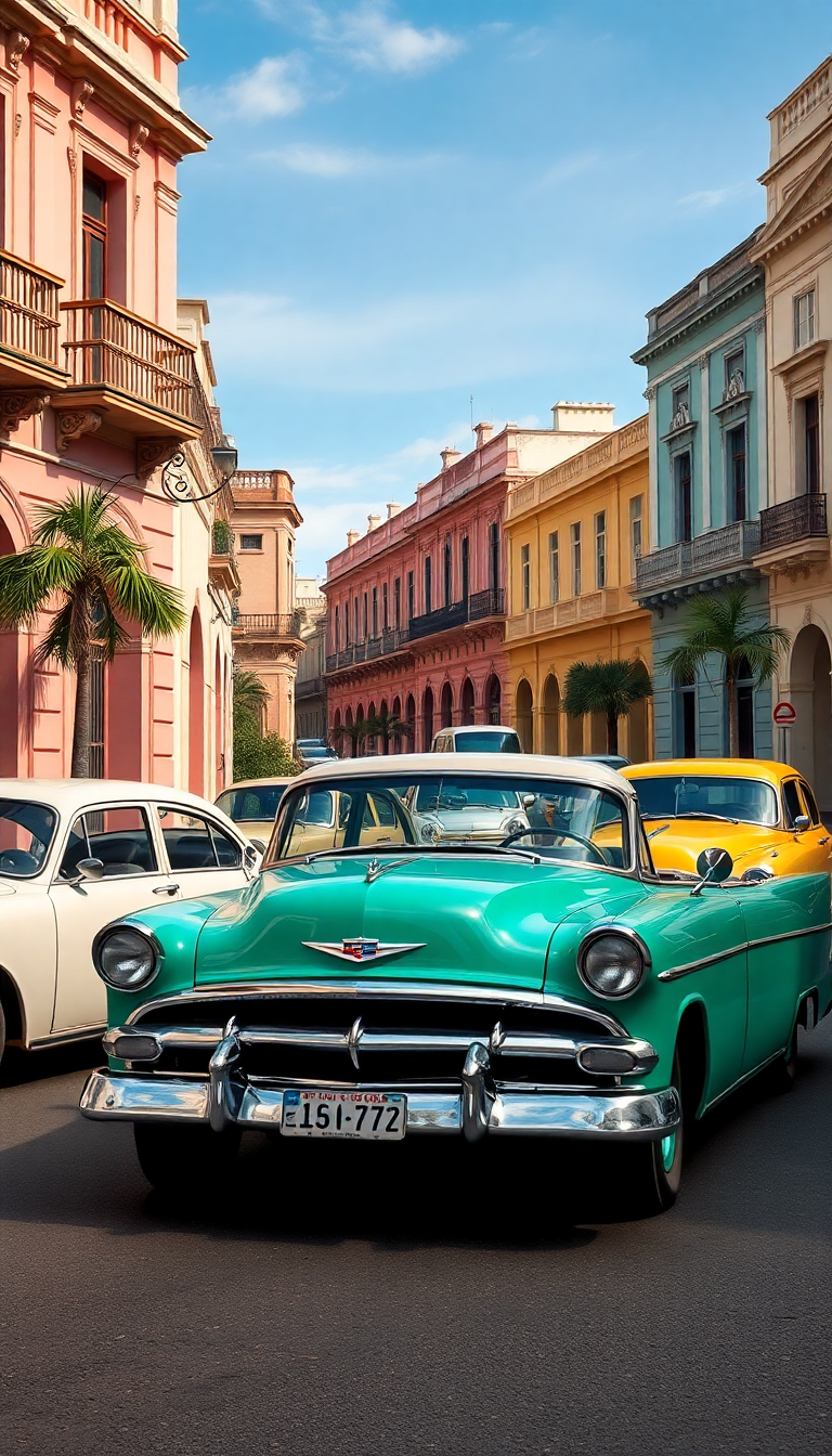 Old Havana Classic Cars Pastel Photorealistic Wallpaper