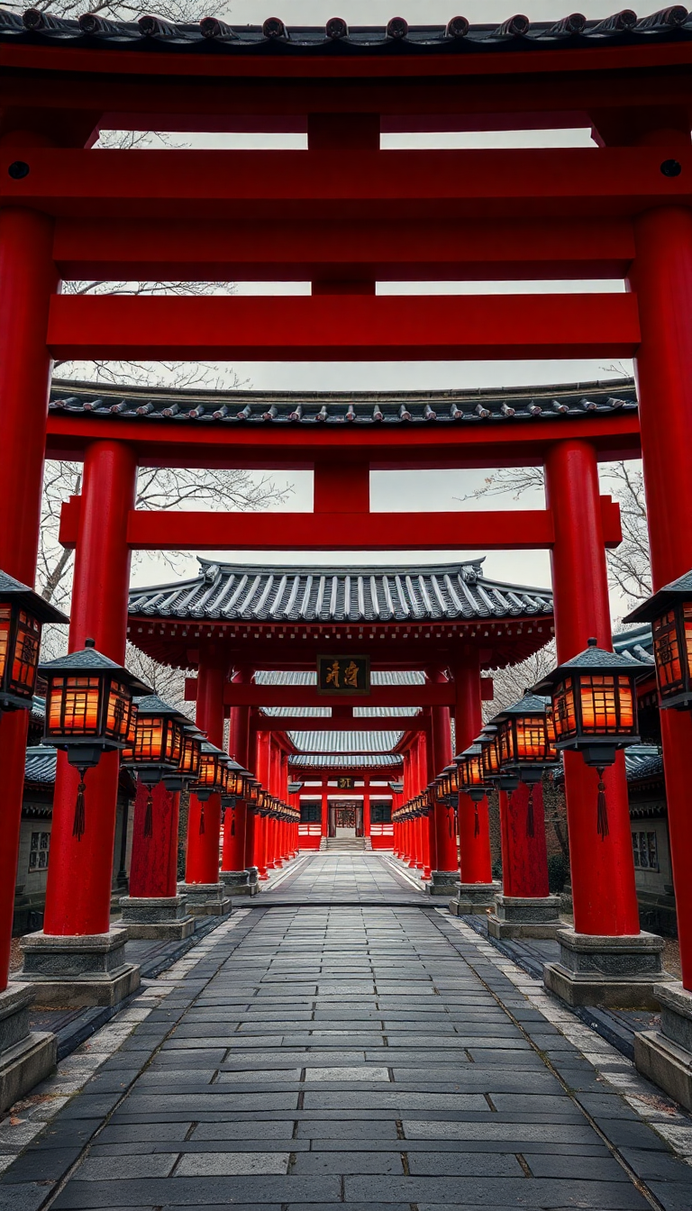 Japanese Temple Gate Torii Path Photorealistic Wallpaper