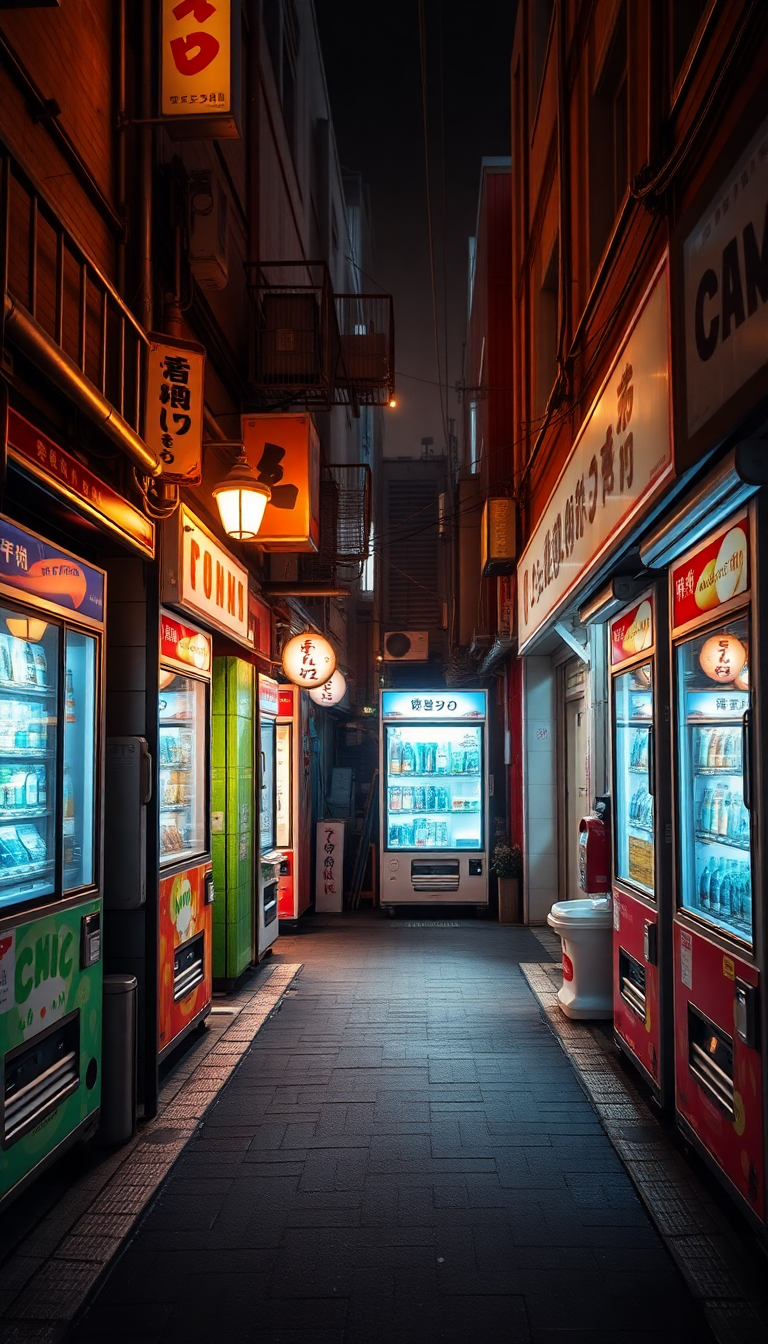 Tokyo Alley At Night Vending Photorealistic Wallpaper
