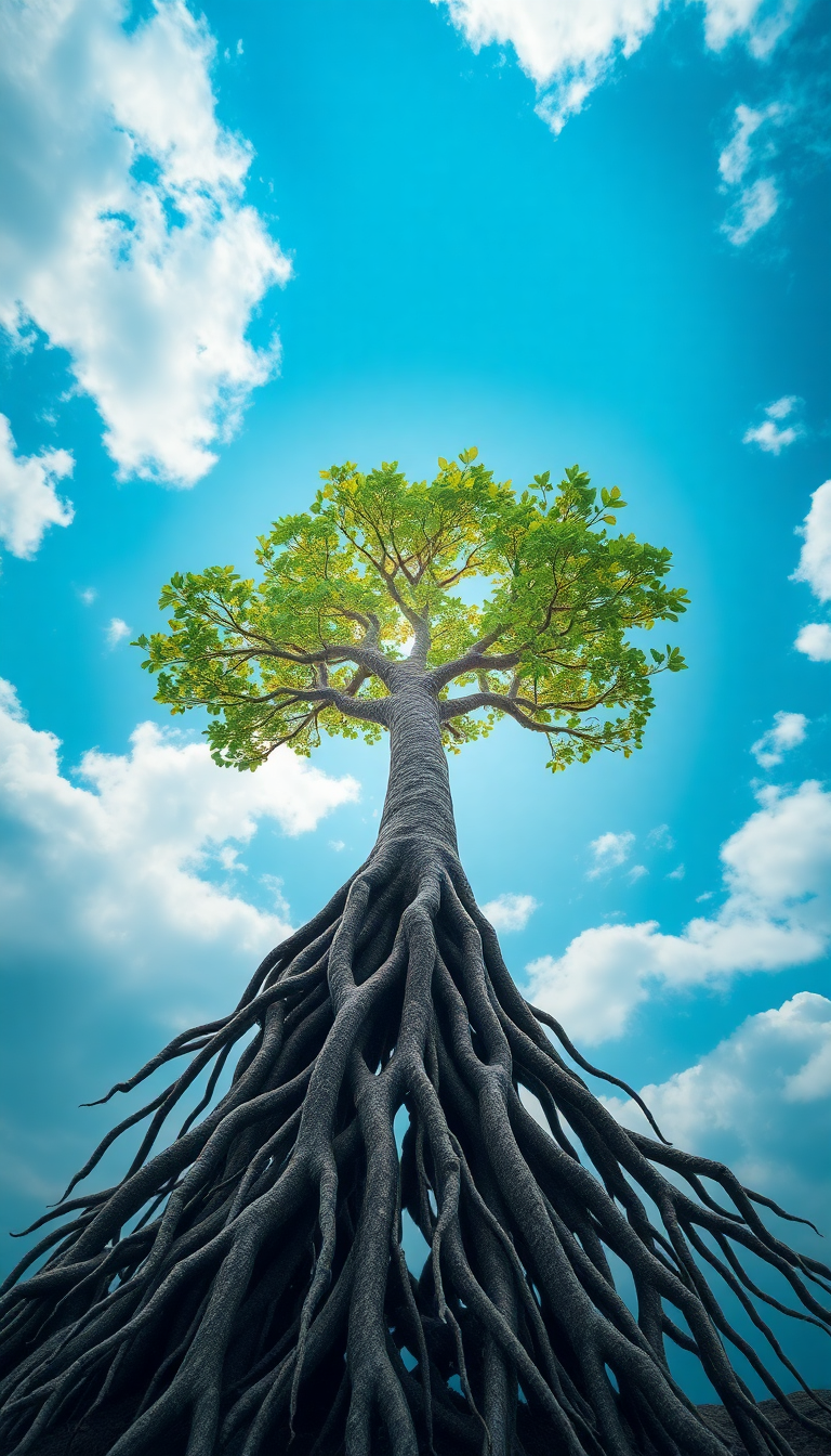 Tree Growing Upside Down Roots Digital art Wallpaper