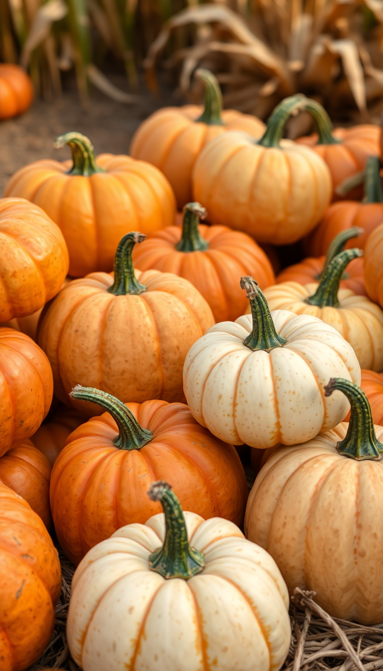 Autumn Harvest Pumpkins Corn Farm Photorealistic Wallpaper