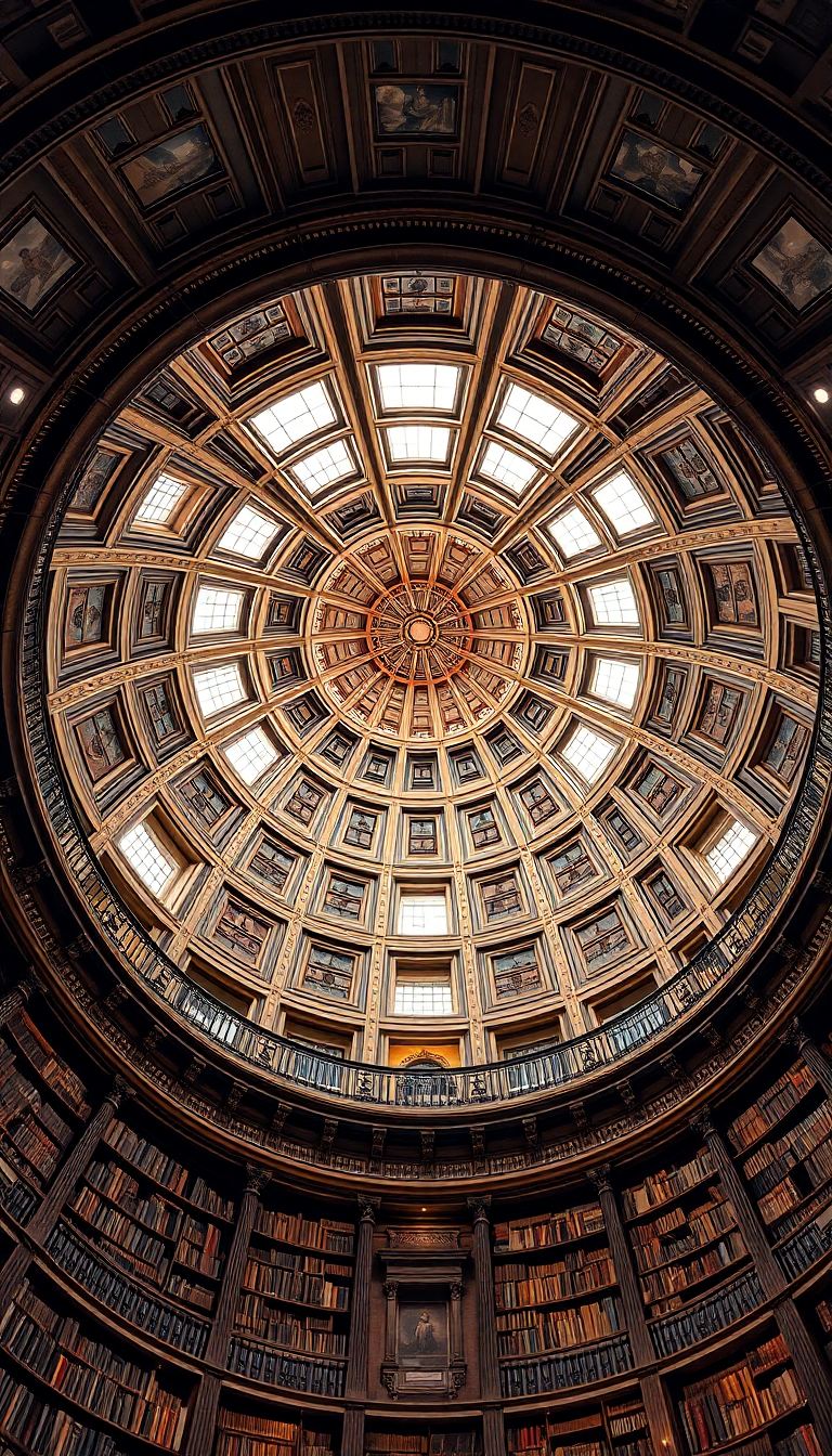Library Spiral Dome Ceiling Old Photorealistic Wallpaper