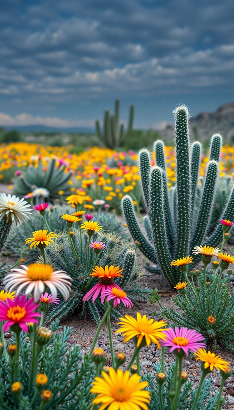 Blooming Desert After Rain Wildflowers Photorealistic Wallpaper