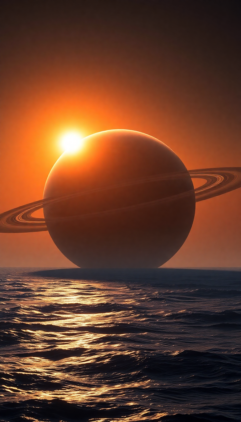 Massive Ringed Planet Rising Over Photorealistic Wallpaper