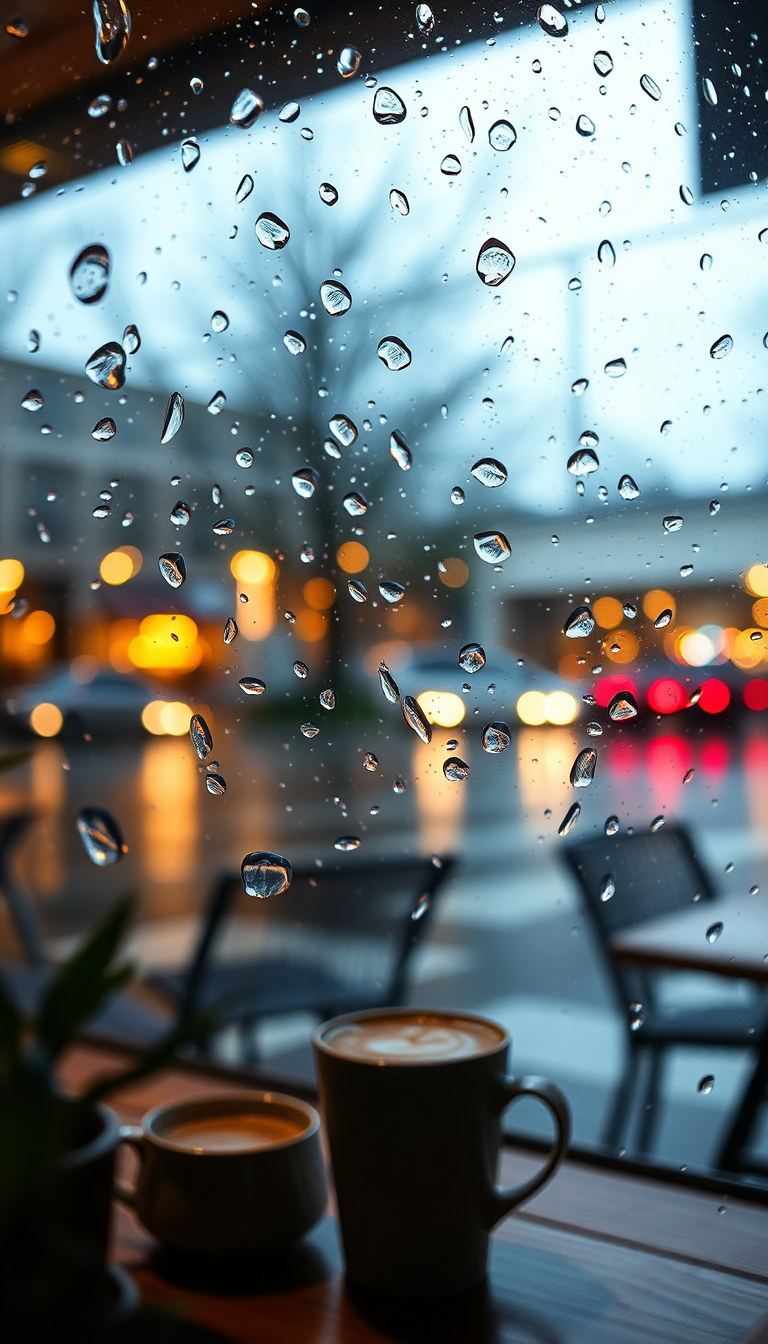Coffee Shop Window Rain Outside Aesthetic Wallpaper