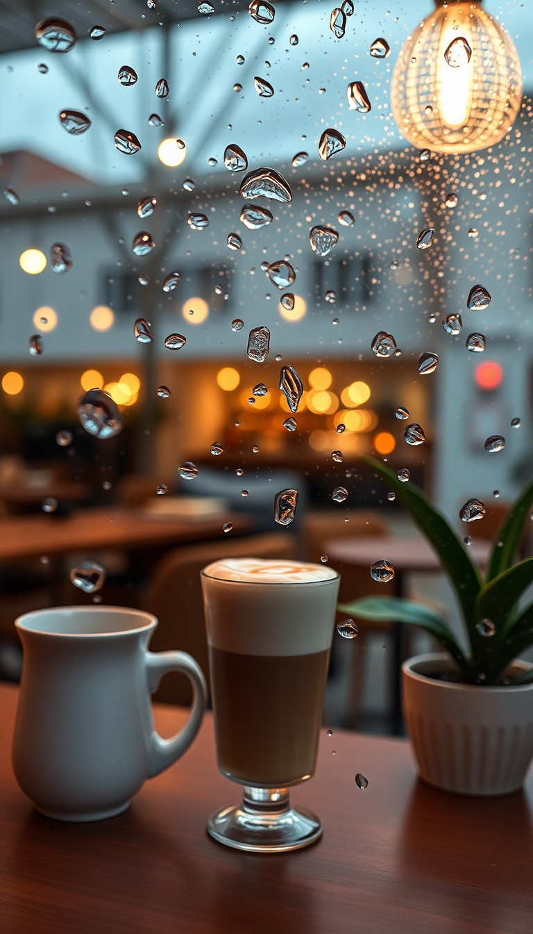 Coffee Shop Window Rain Outside Aesthetic Wallpaper