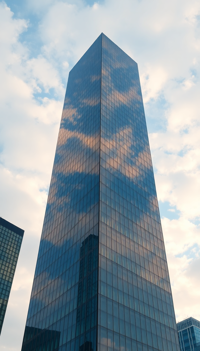 Glass Skyscraper Reflections Clouds Warped Photorealistic Wallpaper