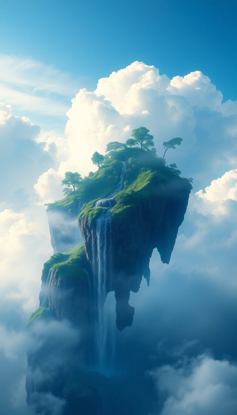 Floating Islands Waterfalls Flowing Into Digital art Wallpaper