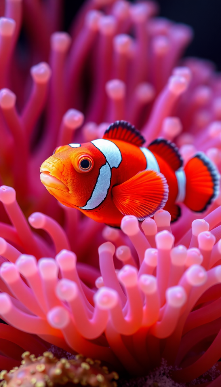 Anemone And Clownfish Macro Vibrant Photorealistic Wallpaper