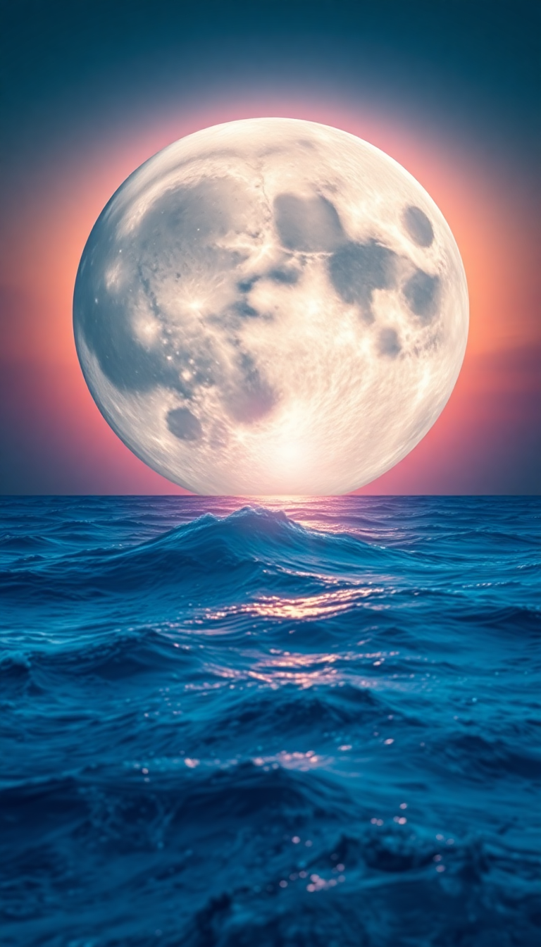Giant Moon Touching Ocean Surface Digital art Wallpaper