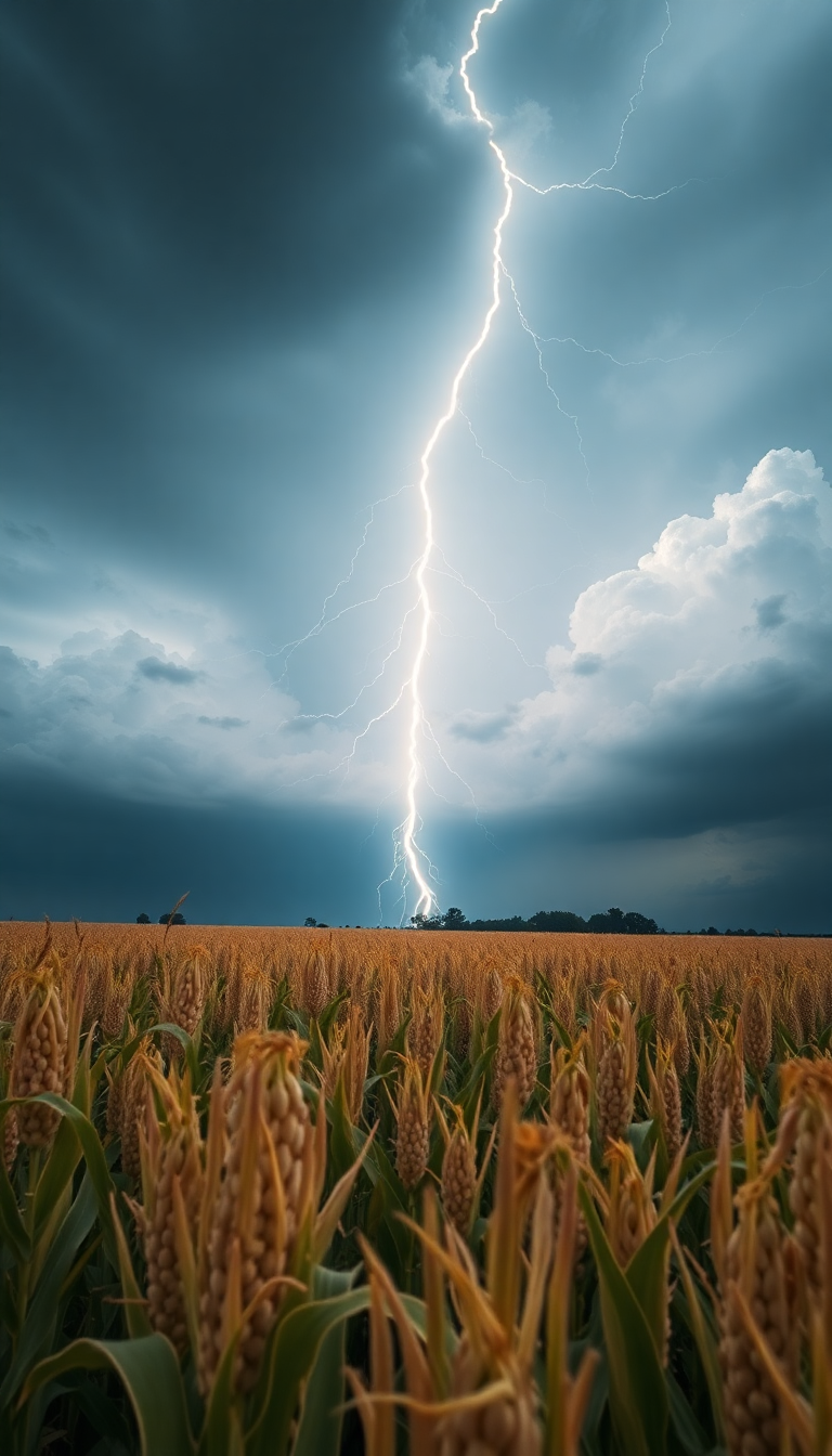 Summer Thunderstorm Lightning Over Cornfield Photorealistic Wallpaper