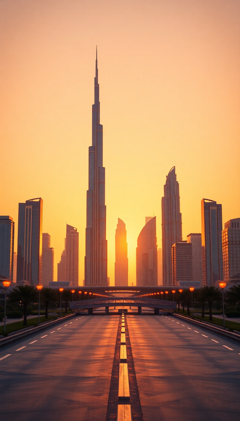 Dubai Skyline Futuristic Towers Sunset Photorealistic Wallpaper