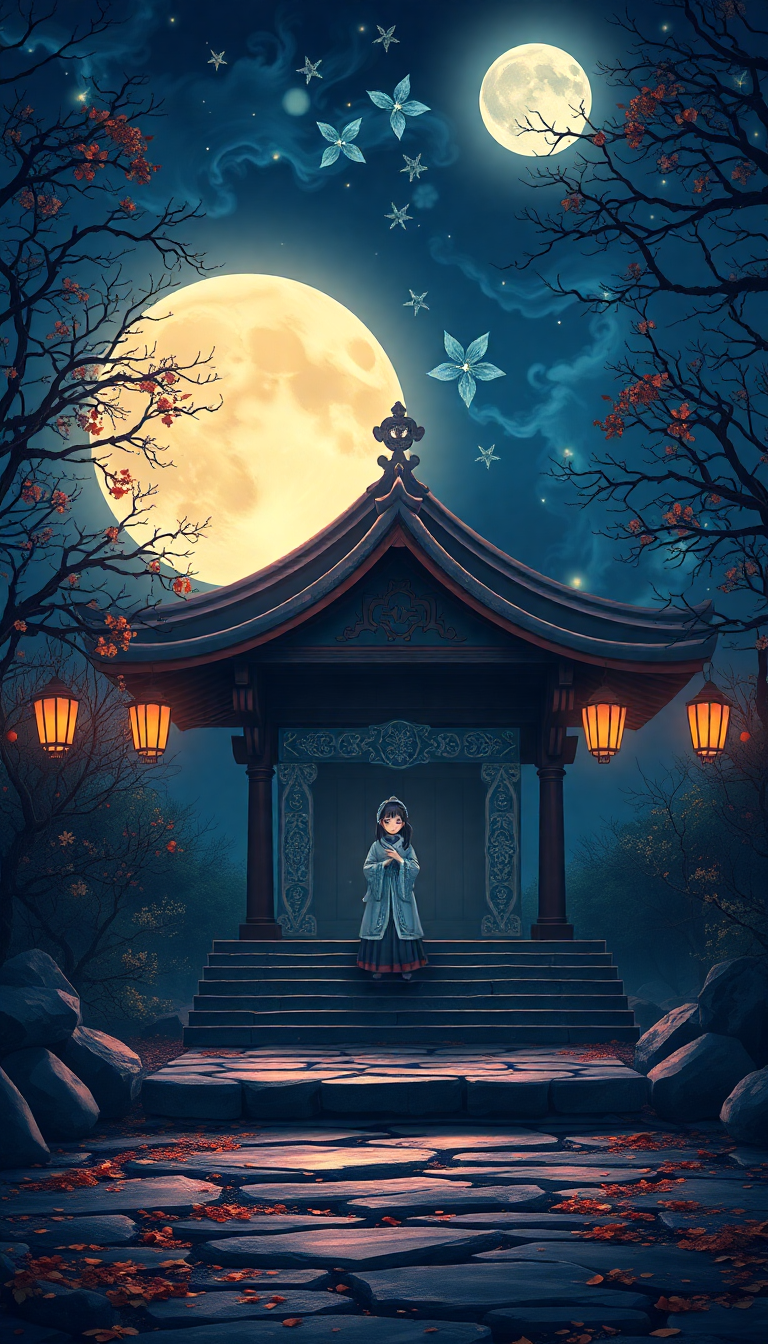 Moonlit Shrine Maiden Anime Mystical Anime Wallpaper